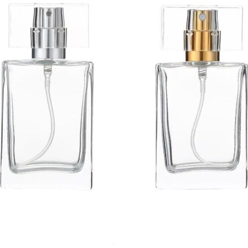 30ml 50ml Square Perfume Glass Bottle Clear Empty Spray Perfume Container With Gold Silver Cap LX3827