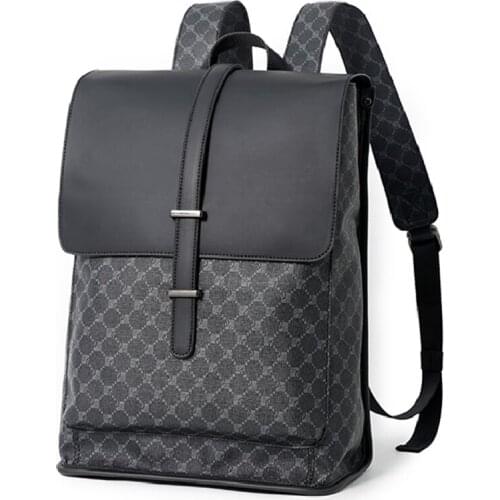 New Luxury Brand Design Backpack Plaid Leather Large Capacity Travel Double Shoulder Bag Fashion Men Daypack Student Schoolbag