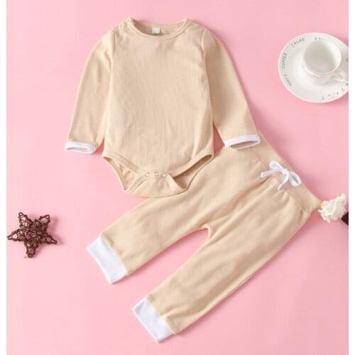 Autumn Winter Baby Gril Clothes 2 Pieces Set Knitting Solid Long Sleeve Bodysuit Tops+trousers Casual Home Baby Clothing 0-18M