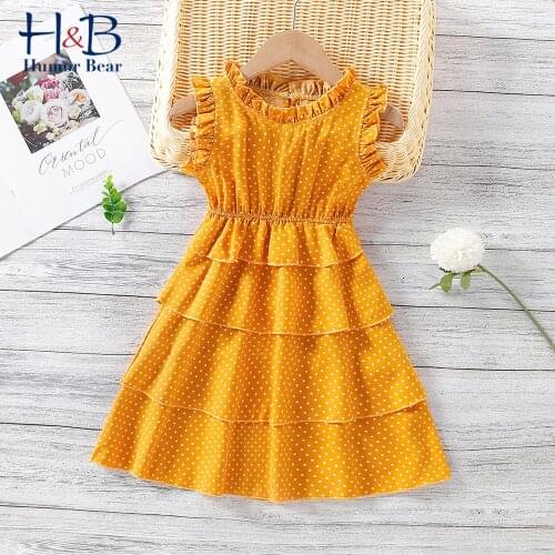 Humor Bear Girls Dress Summer New Sleeveless Ploka Dot Printed Cake Dress Sweet Toddler Kids Clothes