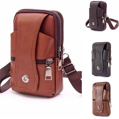 Men Waist Bag PU Leather Vintage Waist Packs Men Travel Fanny Pack Belt Loops Hip Bum Bag Multifunction Mobile Phone Pouch