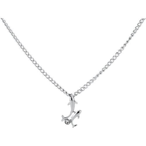 RONGQING 1pcs silver colour Jewelry Cute Double Dolphin Pendant Necklace Love Symbol Jewelry Animal Necklace