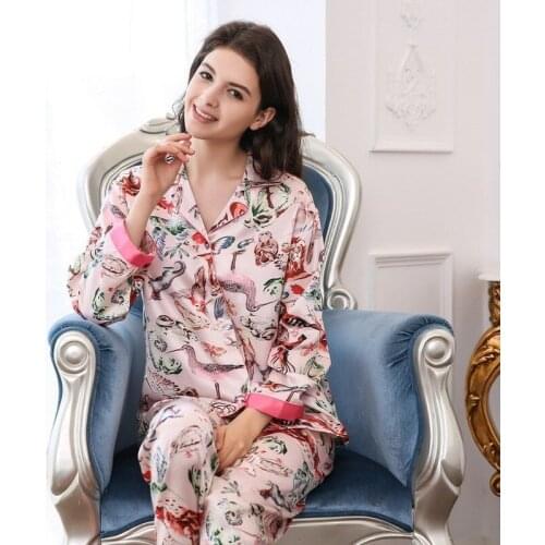 Luxury 100% Mulberry Silk Pajama Sets Women Elegancen Long Sleeve Noble Pyjamas Mujer Natural Silk Sexy Pajamas Sleepwear