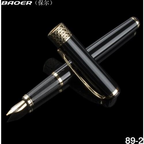 Baoer 68 BLACK LACQUERED Fountain Pen GOLD TRIM F Nib Fountain Pen High Quality Hot Selling luxury writing gift ink pen
