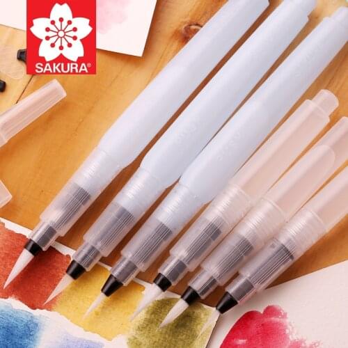 Sakura WaterColor Round Flat Nib Soft Brush Pen Set Water Brush Pen Watercolor Painting Tools Size S M L