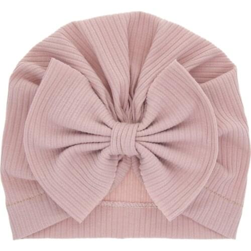 Solid Baby Cotton Beanies Cute Bear Ear Bowknot Turban Hats Sweet Soft 0-4T Elastic Caps for Newborn Baby Boy Girls Headwraps