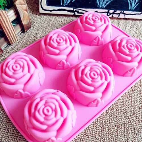 1pcs 6-rose Flowers Fondant Silicone Mold Cake Chocolate Form Soap 3D Cake Mould Candy Decorating Tools Cake Pan