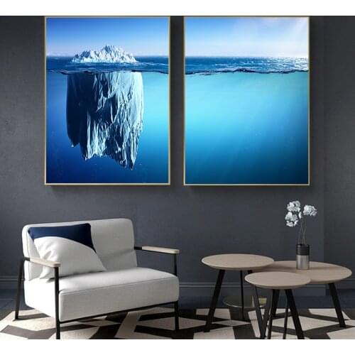 Nordic simple Arctic snow iceberg ocean landscape canvas painting poster wall art print for living room interior home decoration