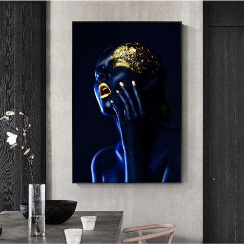 Modern Art Canvas Painting African Black Gold Woman Posters and Prints Scandinavian Wall Art Pictures For Living Room Home Decor