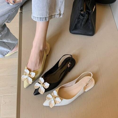 LEOSOXS Women Pumps Pointed Toe Shallow Fashion Casual Shoes Square Heel Loafers Slip-On Ladies Soft Comfort High Heels Flower