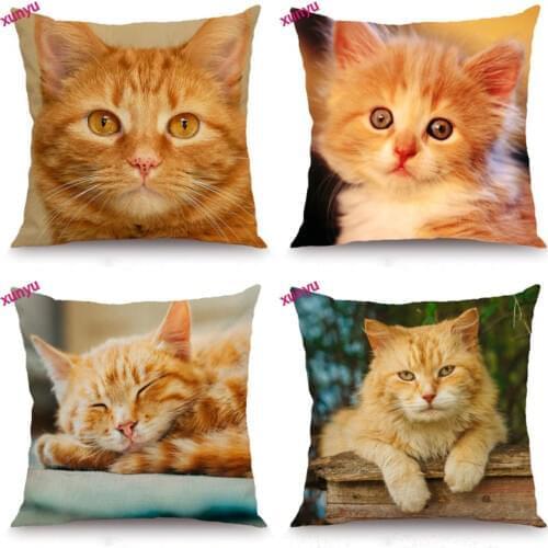 XUNYU Cute Yellow Cat Cushion Cover Animal Pillow Case Kids Room Decorative Throw Pillow Cover for Sofa Bedroom 45x45cm BT027