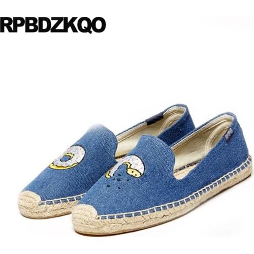 Women Large Size Denim Blue Jeans Shoes Pineapple Flamingo Canvas Wing Cute Cartoon Eyelash Watermelon Rose Flats Espadrilles