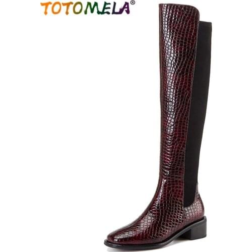 TOTOMELA 2020 hot sale autumn winter knee high boots women round toe Stone pattern fashion riding boots ladies casual shoes