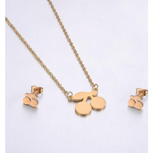 ZooMango Trendy Stainless Steel Sets For Women Gold Color Cherry Shape Necklace Earrings For Women Lovers Anniversary Jewelry