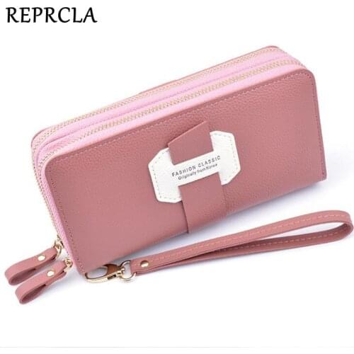 Double Zipper Wristband Wallet Women Purse Card Holder PU Leather Phone Pocket Female Clutch High Capacity Carteira