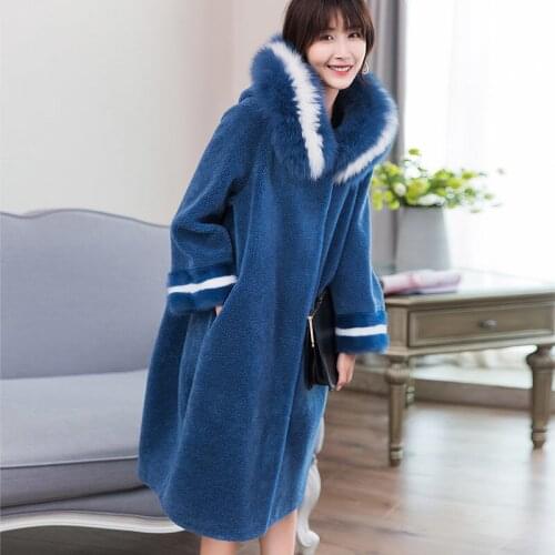 Real Wool Coat Female 2020 Winter Jacket Women Natural Fox Fur Collar Sheep Shearling Outerwear Womens 18052 WYQ1874