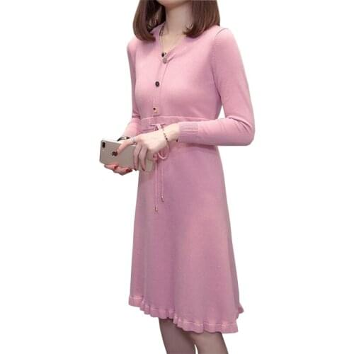 2019 Womens large size knit dress autumn winter pullover sweaters female long sleeve slim bottoming shirt sweater dresses G641