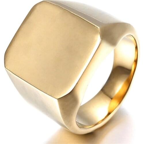 Gold Fashion Mens High Polished Signet Solid 316L Stainless Steel Biker Ring Mens Jewelry