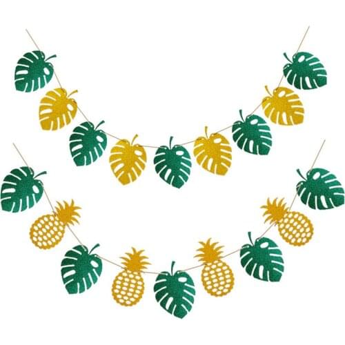 10Pcs Tropical Palm Leaf Pineapple Banner Birthday Party Decor Beach Hawaiian Theme Flag Summer Party Bunting Garlands Supplies