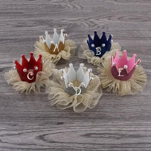 120pcs/lot 5colors Newborn 3D Felt Baby Crown+Chiffon Flower for Girl Hair Accessories Glitter Felt Crown For First Birthday Hat