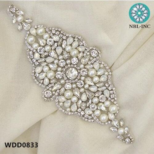 30PCS )Wholesale bridal hand beaded sewing crystal rhinestone applique iron on for wedding dresses WDD0833