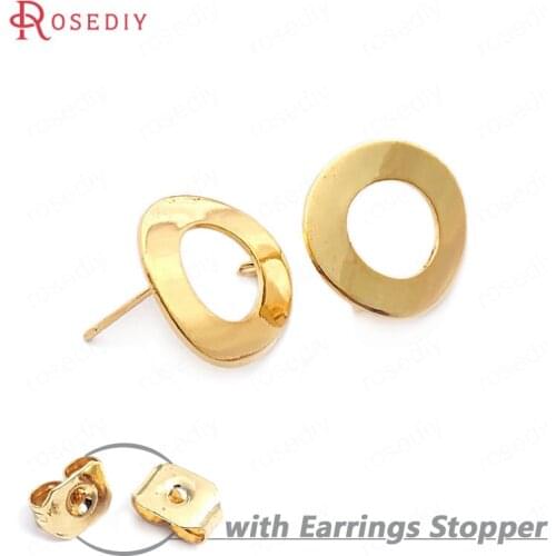 33749)10PCS 18MM 24K Gold Color Brass Glossy Arc Surface Circle Stud Earrings Pins High Quality Jewelry Findings Accessories