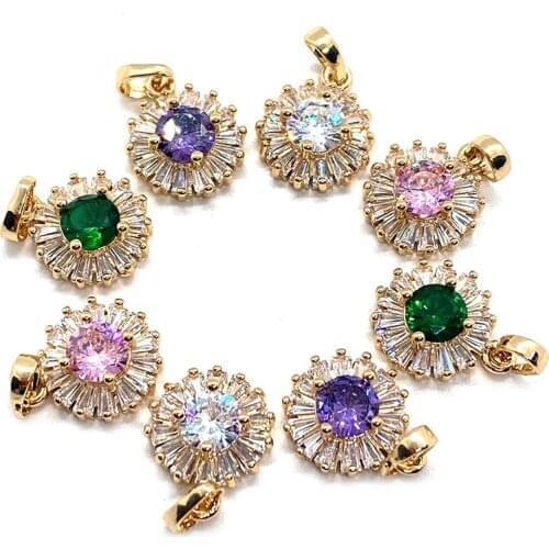 5pcs/pack Pendants Charms for Jewelry Making Metal Inlaid Crystal Jewelry Round Pendants In Various Colors Diy Accessories