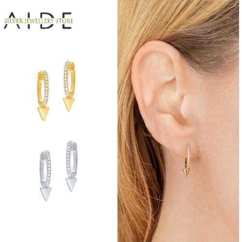 AIDE Luxurious Zircon Round Hoop Earrings For Women Geometric Rivet Piercing Huggie Earings Fine Jewelry pendientes plata 925