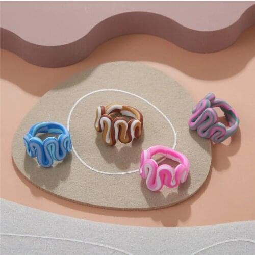 AOMU 1PC Bohemia 2021 Colorful Handmade Clay Rings Geometric Irregular Hit Color Twist Ring for Women Fashion Trip Jewlery Gifts