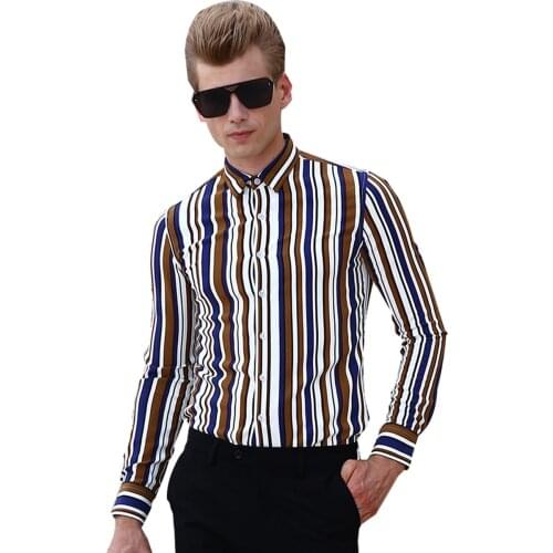 Free Shipping New fashion male Mens man long sleeved slim Korean Stripe shirt business casual man Shirt 713182 FanZhuan 4XL 5XL