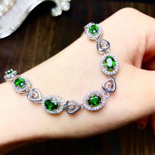 S925 silver natural green diopside bracelet natural gemstone bracelet fashion heart Peach romantic women party gift jewelry