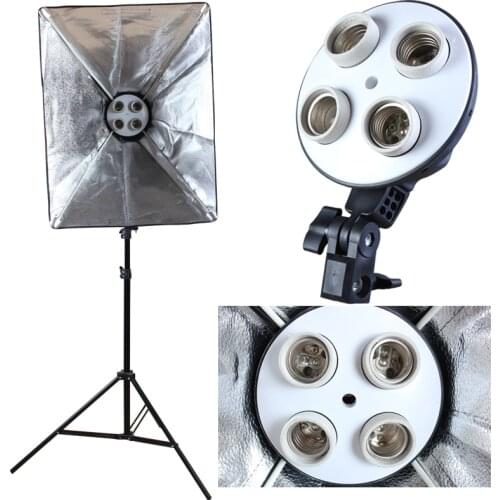 Photo Studio Kit Photography Lighting 4 Socket Lamp Holder + 50*70CM Softbox +2m Light Stand Photo Soft Box