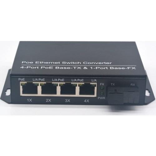 Gigabit Poe Ethernet Switch Converter 4-Port PoE Base-Tx & 1-Port Base-Fx Single Mode Dual Fiber 20KM 1310nm AC Power Supply