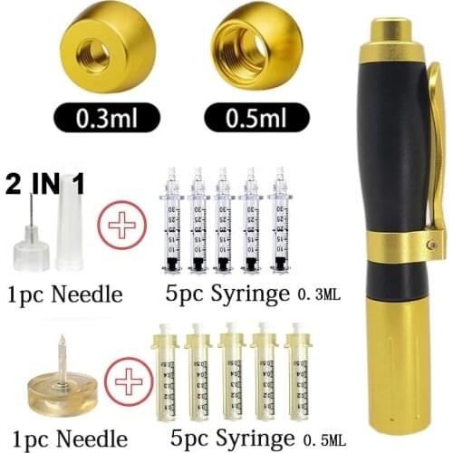 2 in 1 Meso Lip Injection Gun 0.3ml & 0.5ml Noninvasive Nebulizer Gold Hyaluron Pen Double Head Lip Filler Hyaluronic Acid Pen