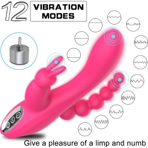 Rabbit Vibrator G-spot Anal Triple Curve 12 Function Rechargeable Clit Stimulator Dildo Adult Sex Toys For Women