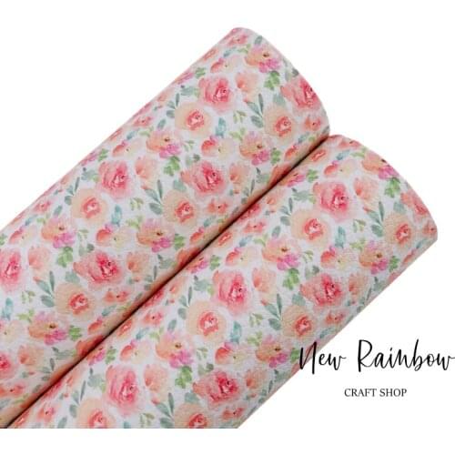 New Rainbow 30X22CM/A4 Nude Pink Peonies & Peaches Faux Leather Sheets Nice For Making Bows, Earrings, Accessories