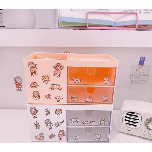 Cute Multifunctional Plastic Pen Holder Desk Organizer Cosmetic Storage Box Desktop Drawer Storage Organizer Sundries