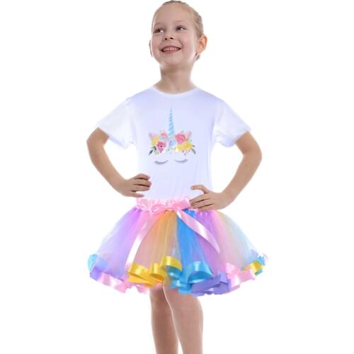 Moeble Girls Unicorn Tutu Summer Party Dresses Girl Princess Rainbow 2 Piece Set Dress Baby Birthday Party Dress Kids Clothes