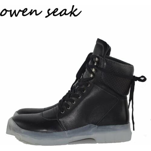 Owen Seak Men Boots High Ankle Luxury Trainers Cow Leather Winter Boots Lace Up Men Casual Sneaker Flats Black Shoes