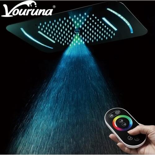 VOURUNA 3-Function Embedded LED Ceiling-Mount Massage Mist Waterfall Shower Head 58*38cm 304 SUS Stainless Steel Remote Control