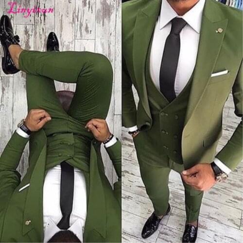 Linyixun 2020 Latest Coat Pant Designs Green Men Suit Slim Fit 3 Piece Tuxedo Groom Style Suits Custom Prom Party Blazer Terno