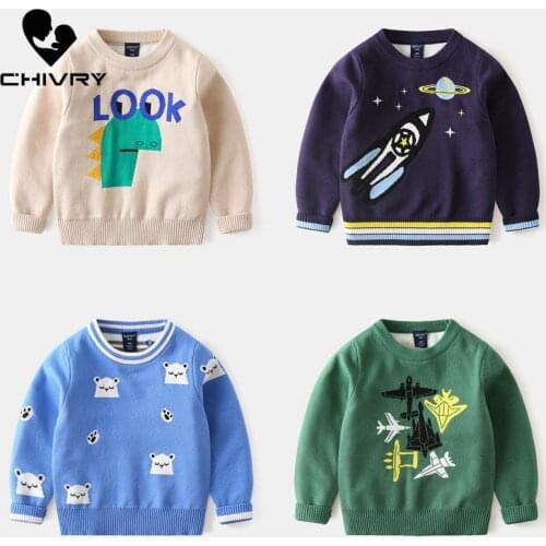 New 2020 Kids Children Pullover Sweater Autumn Winter Boys Cartoon Dinosaur O-neck Knitted Sweaters Tops Clothing for 3-8T