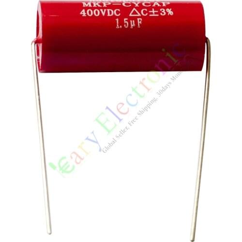Wholesale and retail 100pc MKP 400V 1.5uf Red long copper leads Axial Electrolytic Capacitor audio amp free shipping