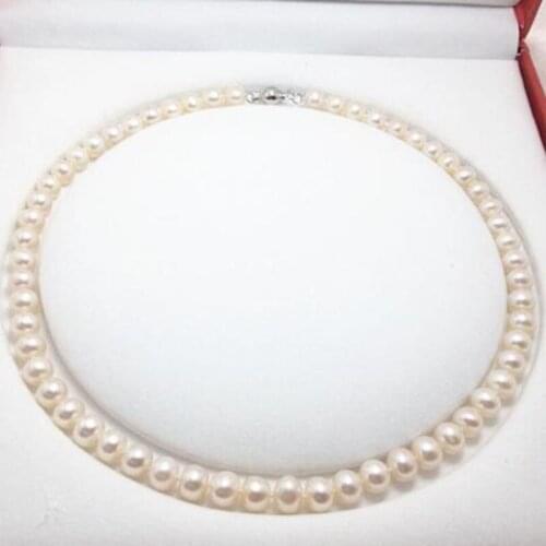 CHARMING18"9-10mm Natural south sea GENUINE white pearl necklace