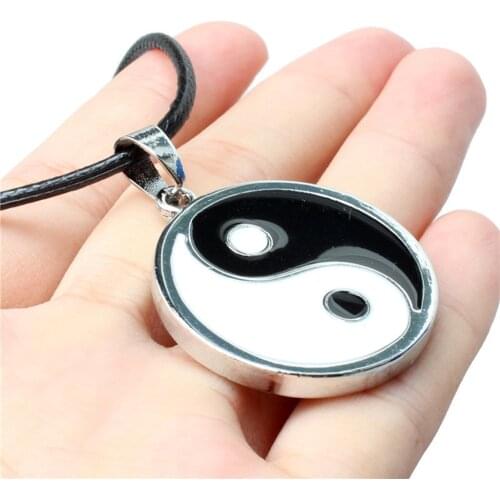 White Black Enamel Stainless Steel Yin Yang Pendant Necklace With Free Chain