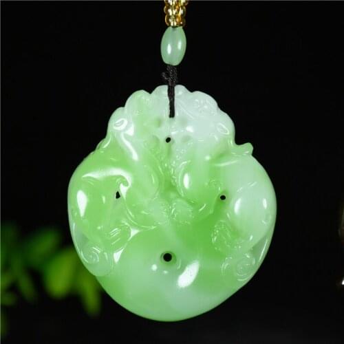 Natural Jade Hand Carved Green Double Pixiu Pendant Fashion Boutique Jewelry Men and Women Necklace Gift Accessories