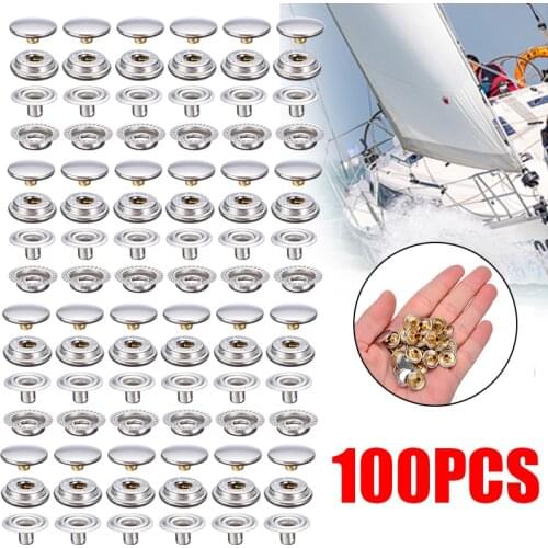 Durable 100pcs Stainless Steel Press Stud Cap Button Snap Fastener Car Marine Boat Canvas Clip Hardware Accessories