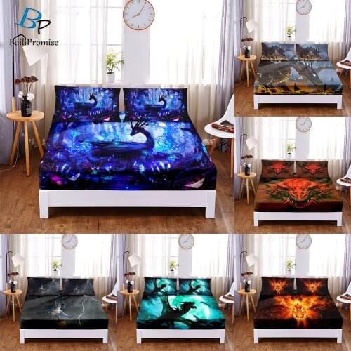 3D Print Luxury Flying Dragon Pattern Fitted Sheet Custom Queen King Size Elastic Band Bed Sheet Home Bedroom Decoration 1pc