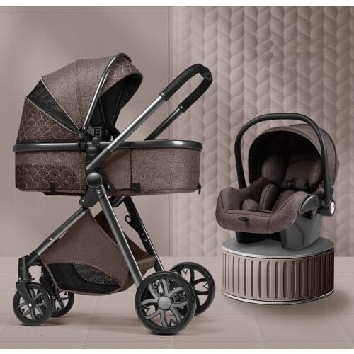 Luxury Baby Stroller 3 in 1 High Landscape Baby Cart Can Sit Can Lie Portable Pushchair Baby Cradel Infant Carrier Free Shipping