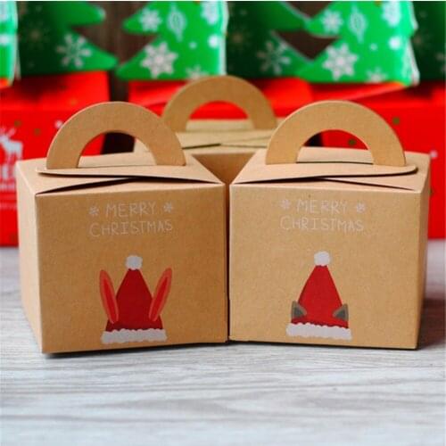 Merry Christmas Packaging With Handle Dessert Paper Box Festival Candy Gift Wrap Christmas Eve Apple Box 200pcs